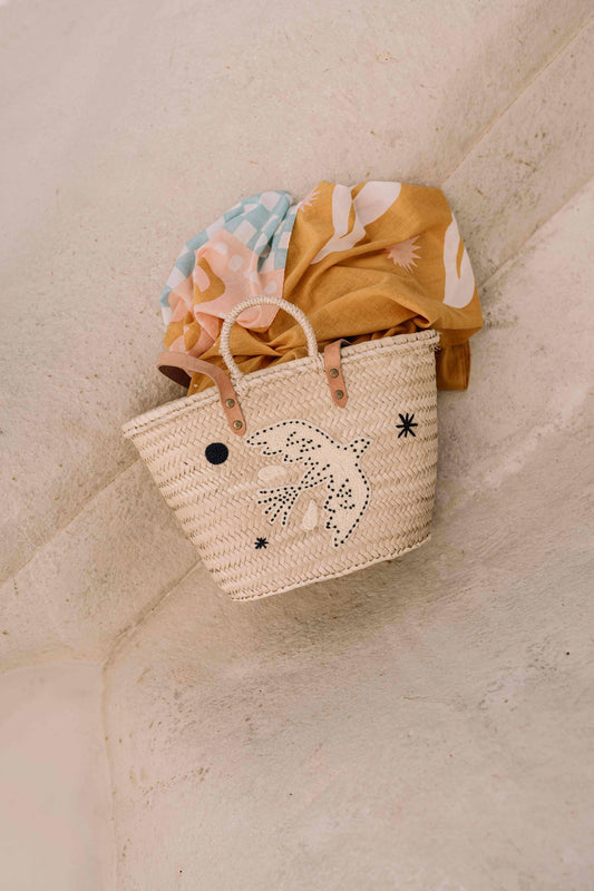 PANIER BRODÉ OISEAU BLEU MARINE PALOMA