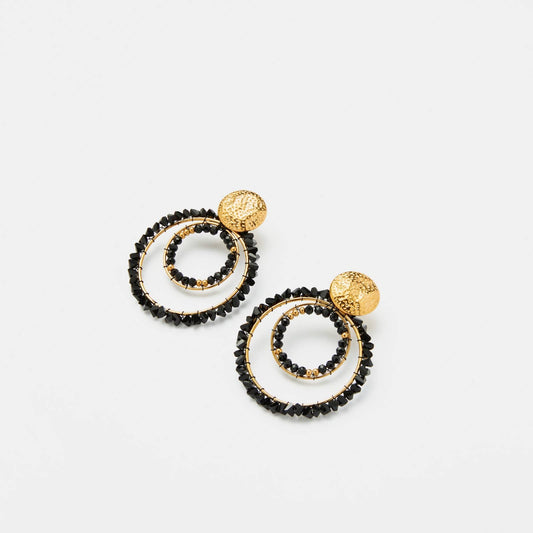 Boucles d'oreilles pendantes cercles - Esther: Noir / Tu [1]