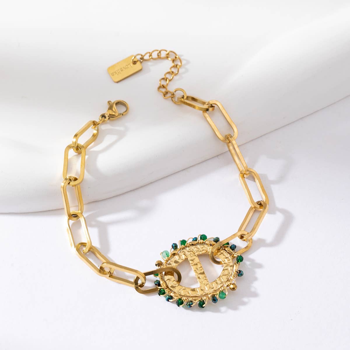 Bracelet chaîne simple avec un bijou ovale - Daphnée: Vert / Tu [1]