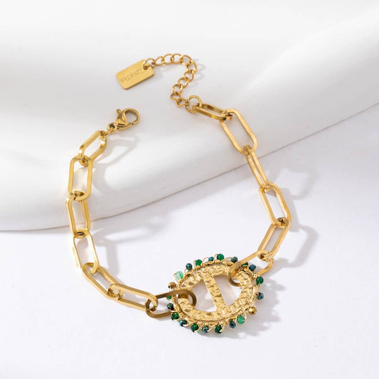 Bracelet chaîne simple avec un bijou ovale - Daphnée: Vert / Tu [1]