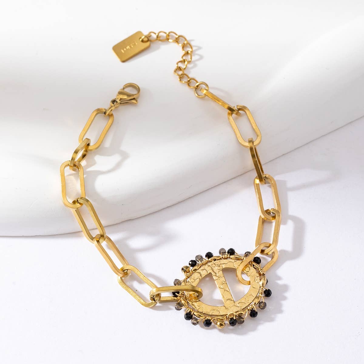 Bracelet chaîne simple avec un bijou ovale - Daphnée: Vert / Tu [1]