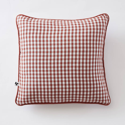 COUSSIN 45 x 45 cm VICKIE Terracotta: Double gaze de coton - 125 gr/m² / OEKO TEX - BSCI - TRAITEMENT DES EAUX USÉES - CONFORME DECRET ALLUMABILITÉ / Housse : 100% coton - Garnissage : 100% polyester