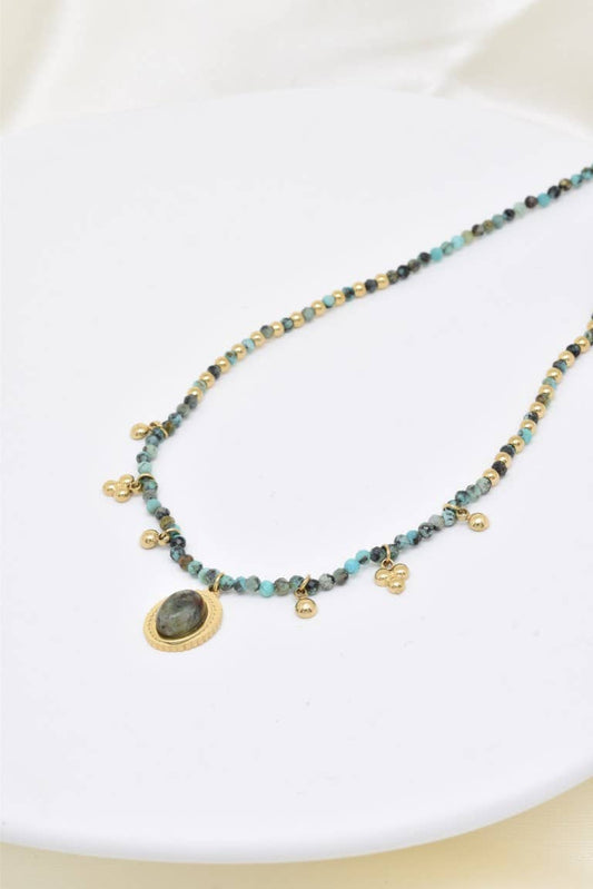 Collier pierre naturelle en acier inoxydable - BJ210219OR-VR