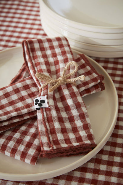 3 SERVIETTES 40 x 40 cm VICKIE Terracotta: Double gaze de coton - 125 gr/m² / OEKO TEX - BSCI - TRAITEMENT DES EAUX USÉES / 100% Coton