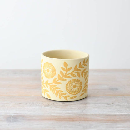 Cache-pot Fleur et Feuille Jaune, 13,5 cm