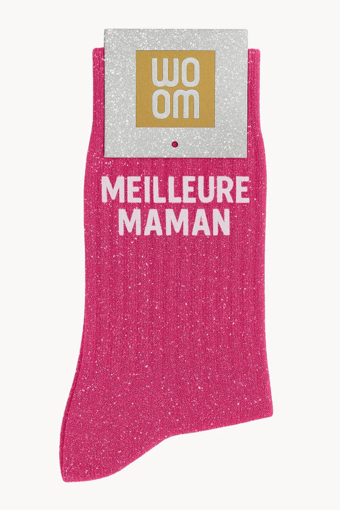 Chaussettes à Paillettes "Meilleure Maman" Fuchsia - Taille 36-40
