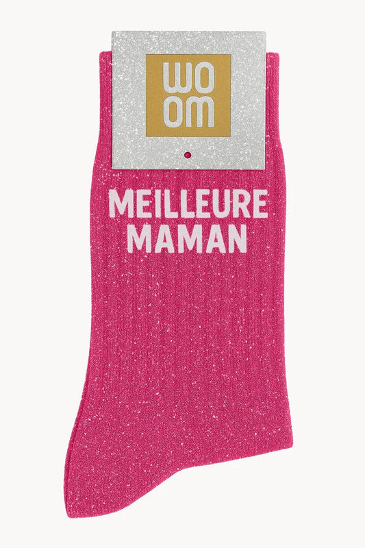 Chaussettes à Paillettes "Meilleure Maman" Fuchsia - Taille 36-40