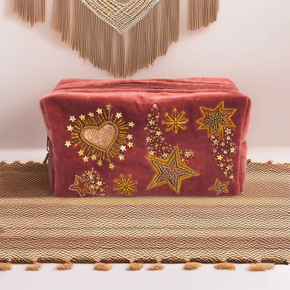 Trousse en velours brodée stars and hearts