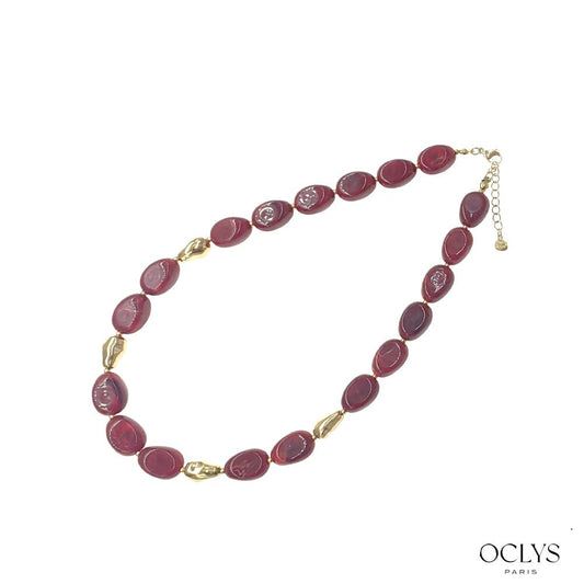 Collier perles résines acier inoxydable doré Gina: Rouge