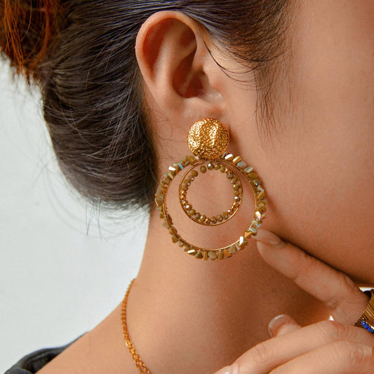 Boucles d'oreilles pendantes cercles - Esther: Vert / Tu [1]