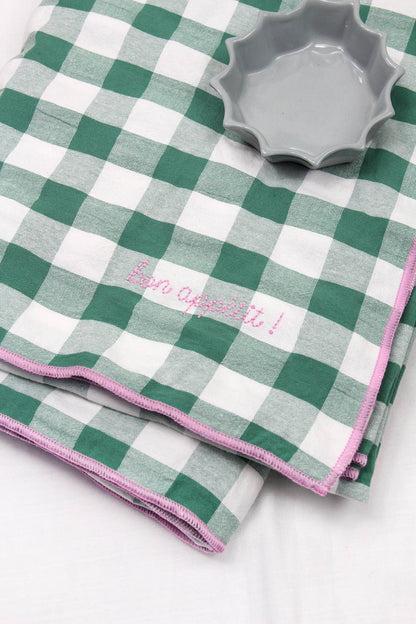 Nappe brodée vichy à carreaux rectangulaire: Moutarde