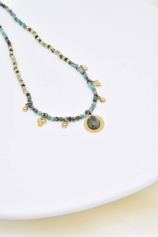 Collier pierre naturelle en acier inoxydable - BJ210219OR-VR