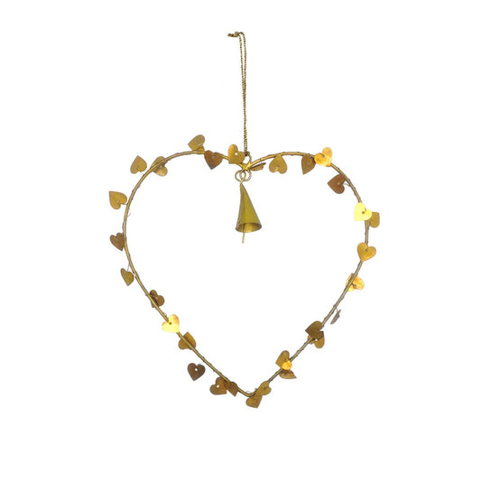 Coeur en laiton orné de pampilles coeurs et d'une cloche