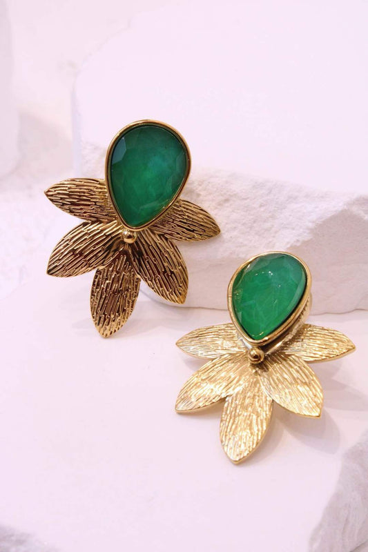 Boucles d'oreilles fleur pierre: Vert / TU