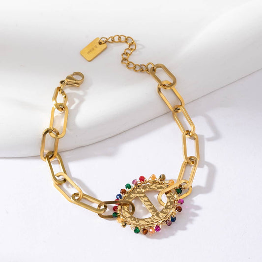 Bracelet chaîne simple avec un bijou ovale - Daphnée: Multicouleur / Tu [1]