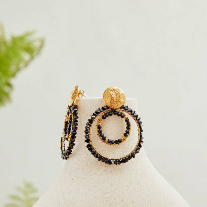 Boucles d'oreilles pendantes cercles - Esther: Noir / Tu [1]