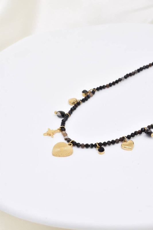 Collier pierre naturelle en acier inoxydable - BJ210218OR-NO