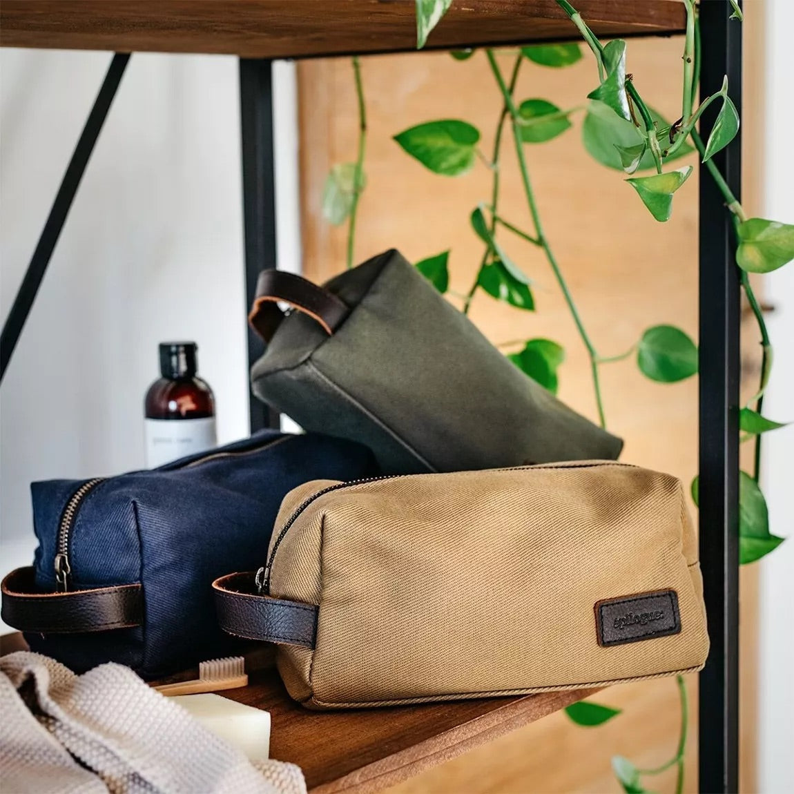 Trousse de toilette en toile et cuir - Bleu