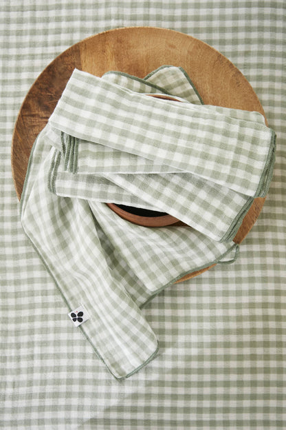 3 SERVIETTES 40 x 40 cm VICKIE Eucalyptus: Double gaze de coton - 125 gr/m² / OEKO TEX - BSCI - TRAITEMENT DES EAUX USÉES / 100% Coton