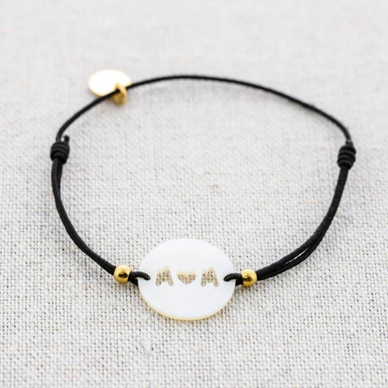 Bracelet élastique en acier avec nacre: Moutarde