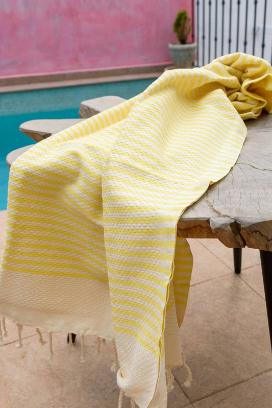 Fouta Atlántico Jaune nid d'abeille 100% coton