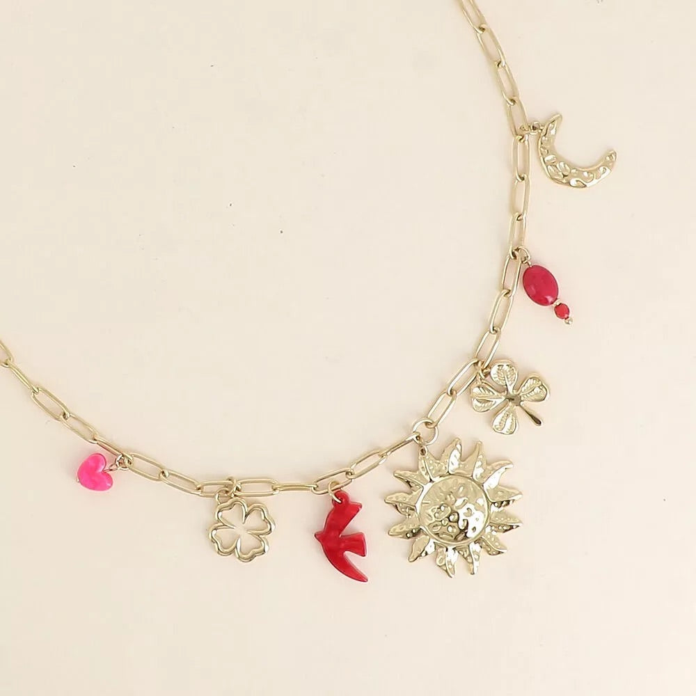 Collier pampilles Soleil & trèfle