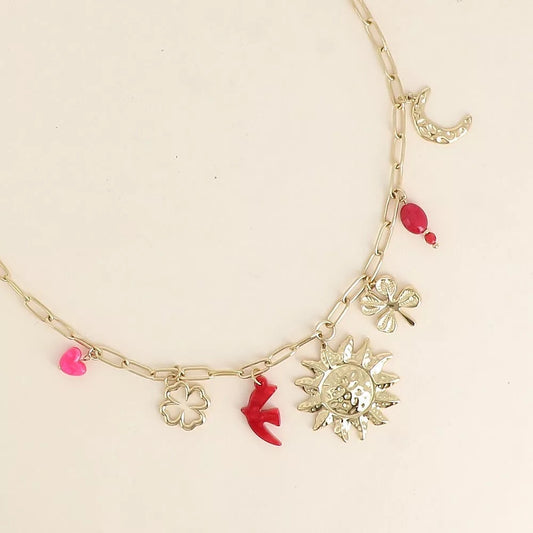 Collier pampilles Soleil & trèfle