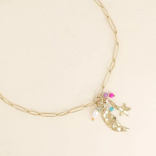 Collier - lune, étoile et perles