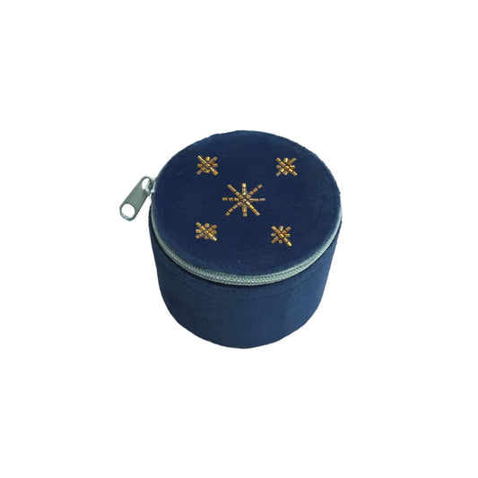 Boîte "Constellation" ronde en velours brodé bleu nuit
