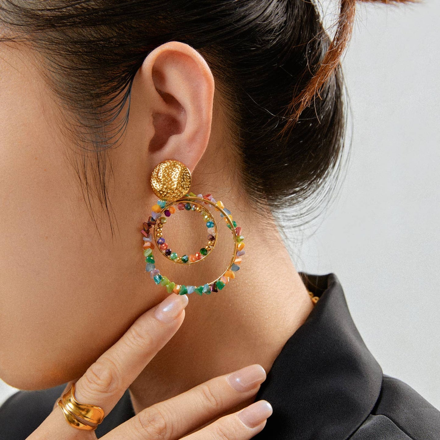 Boucles d'oreilles pendantes cercles - Esther: Noir / Tu [1]