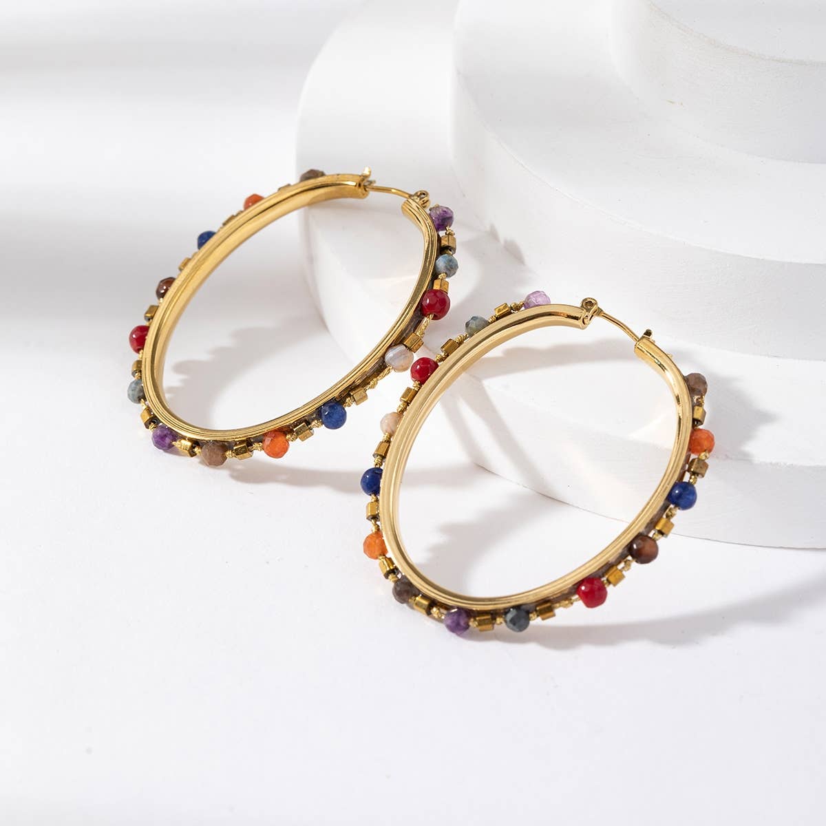 Boucles d'oreilles créoles - Amani: Turquoise africaine / Tu [1]