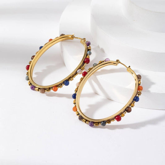 Boucles d'oreilles créoles - Amani: Turquoise africaine / Tu [1]