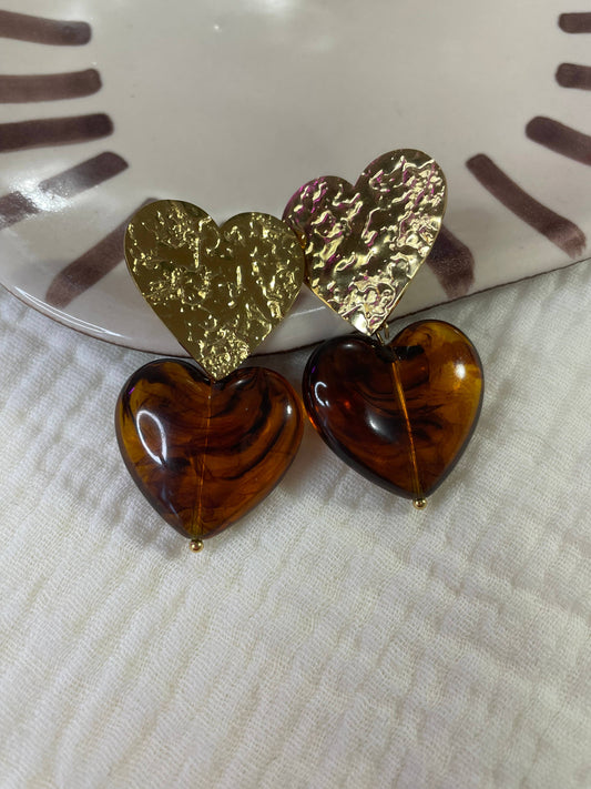 Charlie, boucles d'oreilles: Coeur ambre
