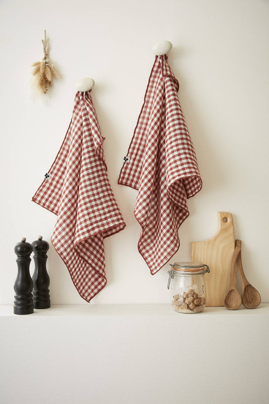 2 ESSUIE-MAINS 50 x 70 cm VICKIE Terracotta: Double gaze de coton - 125 gr/m² / OEKO TEX - BSCI - TRAITEMENT DES EAUX USÉES / 100% Coton