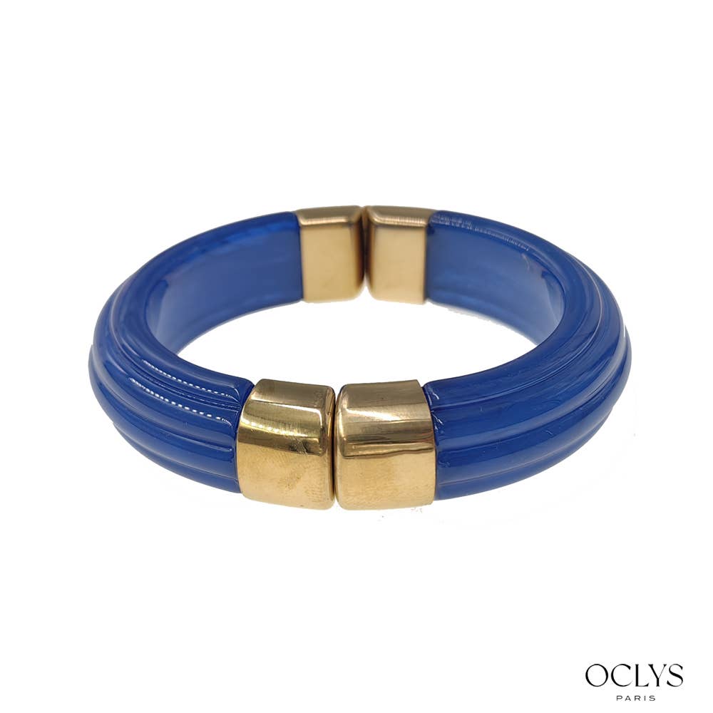 Bracelet manchette ouvert résine acier inoxydable doré Sara: Marron