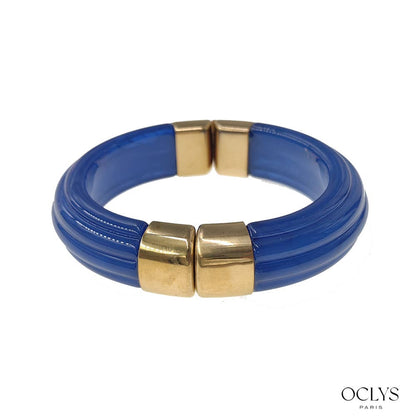 Bracelet manchette ouvert résine acier inoxydable doré Sara: Marron