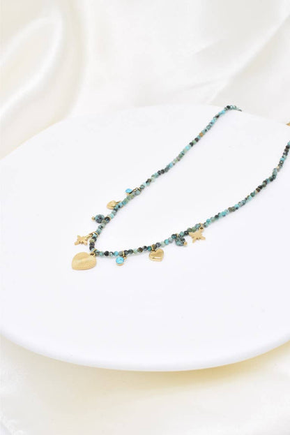 Collier pierre naturelle en acier inoxydable - BJ210218OR-VR