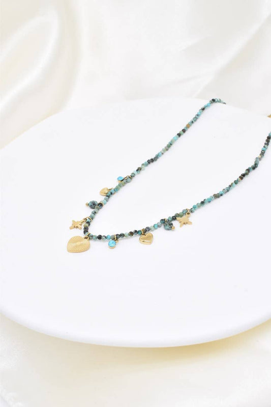 Collier pierre naturelle en acier inoxydable - BJ210218OR-VR