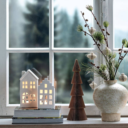 Maison photophore en céramique blanche (L/H/P) 10x18x6cm