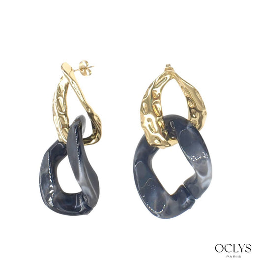 Boucles d'oreilles chaine résine acier inoxydable doré : Rouge