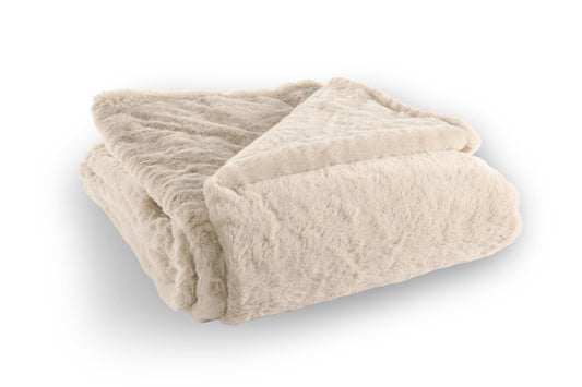 Plaid RUBY - imitation fourrure de lapin - 150x200 cm: Beige