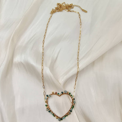 Collier chaîne simple coeur - Madeline: Turquoise africaine / Tu [1]