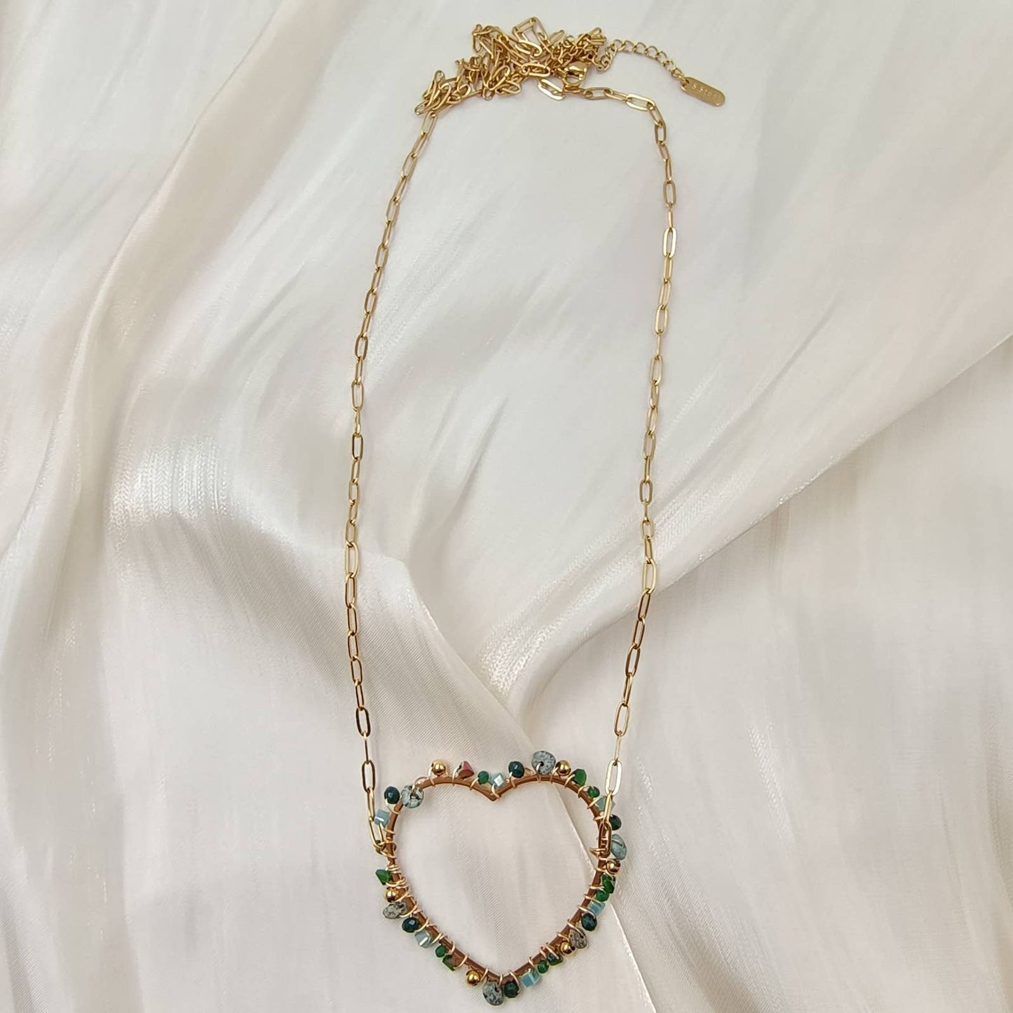 Collier chaîne simple coeur - Madeline: Oeil de tigre / Tu [1]