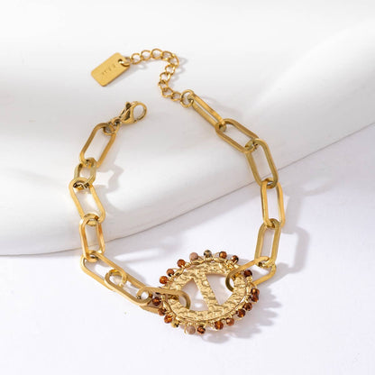 Bracelet chaîne simple avec un bijou ovale - Daphnée: Vert / Tu [1]