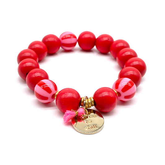 Bracelet élastique de perles SWEET CANDY STRIPE WOOD