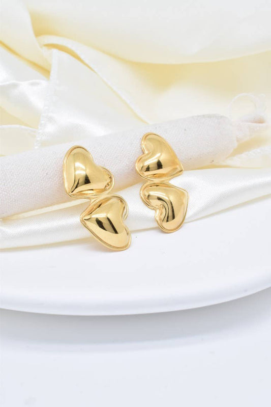 Boucles d'oreilles double cœur en acier inoxydable -BO100353: Doré