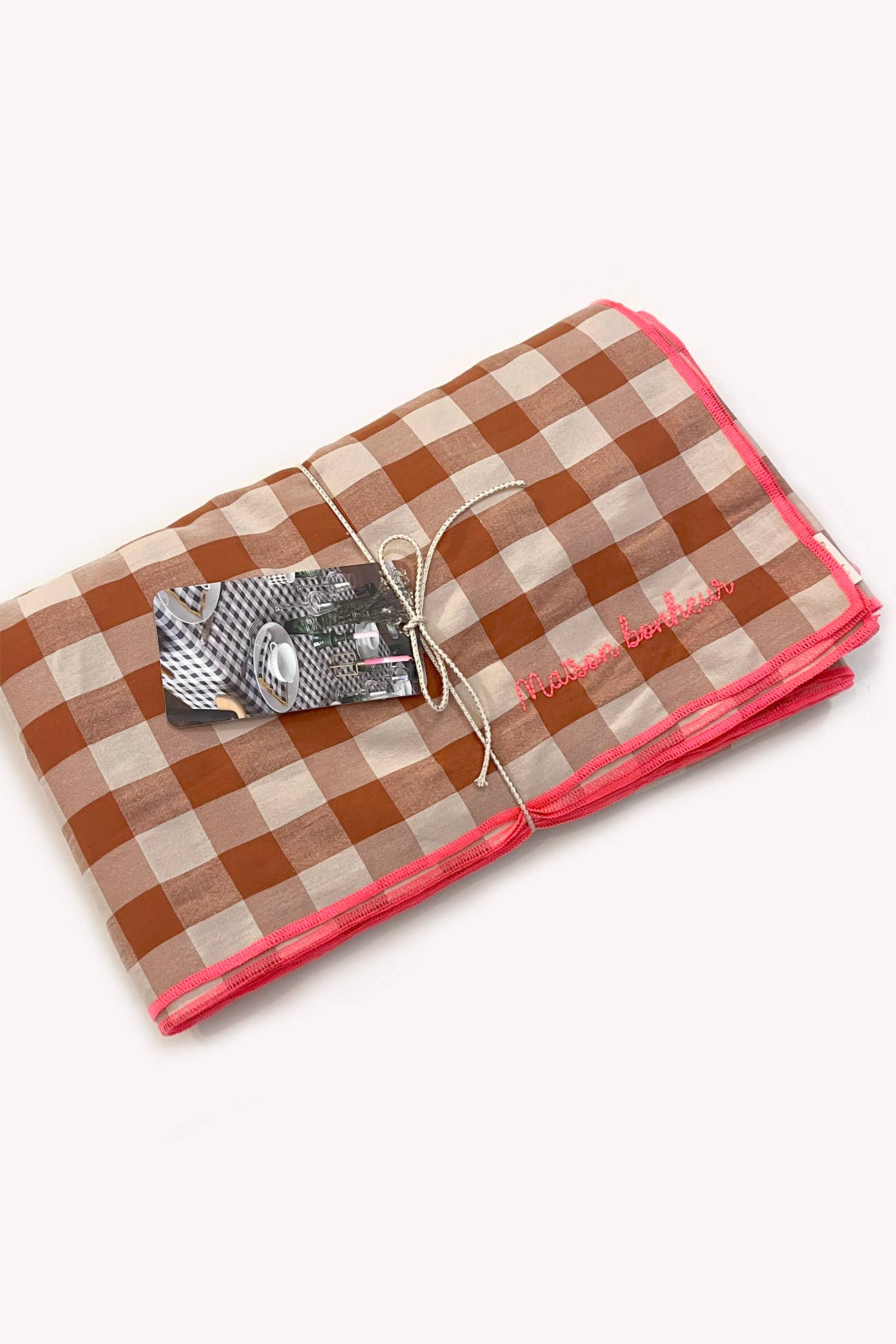Nappe brodée vichy à carreaux rectangulaire: Moutarde