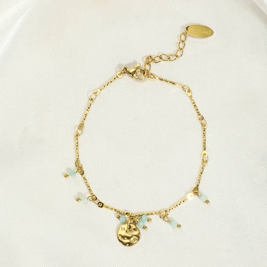 Bracelet pampille amazonite en acier doré - BR210169OR-BL