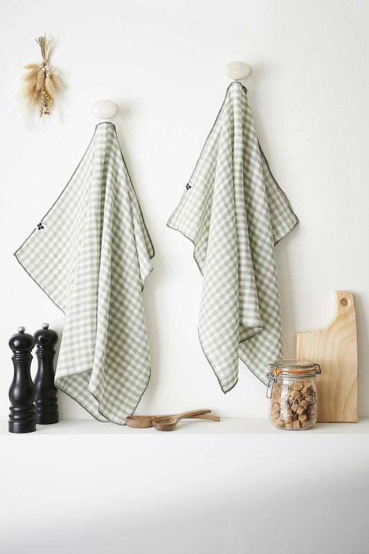 2 ESSUIE-MAINS 50 x 70 cm VICKIE Eucalyptus: Double gaze de coton - 125 gr/m² / OEKO TEX - BSCI - TRAITEMENT DES EAUX USÉES / 100% Coton