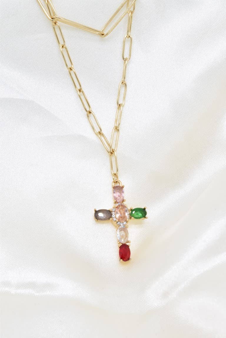 Collier croix en acier inoxydable - BJ210234OR-MUL